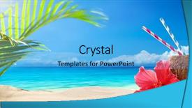  Presentation with coconut - Audience pleasing PPT layouts consisting of coconut drink on sand beach backdrop and a light blue colored foreground