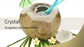 Presentation with virgin coconut oil - Colorful presentation enhanced with coconut drink with a straw backdrop and a coral colored foreground