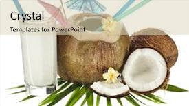  Presentation with green coconut - Slide deck featuring coconut drink with a straw background and a soft green colored foreground
