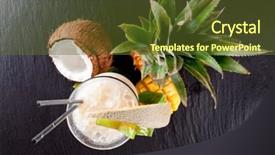  Presentation with fruit cocktail - Presentation with tropical ice cream - fresh summer cocktail with exotic background and a tawny brown colored foreground