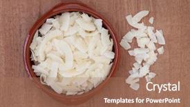  Presentation with papyrus - PPT theme consisting of coconut flakes in a terracotta bowl over papyrus background background and a coral colored foreground