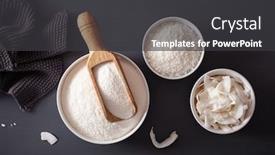  Presentation with keto - Audience pleasing theme consisting of coconut-flour-and-flakes-healthy backdrop and a dark gray colored foreground