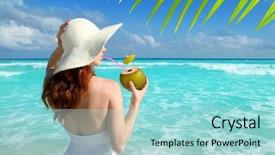  Presentation with fresh coconut juice decorated tropical - Colorful theme enhanced with travel mexico - coconut fresh cocktail profile beach backdrop and a arctic colored foreground