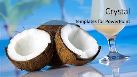  Presentation with coconut fruit - Amazing PPT theme having coconut fruit - tropical drink backdrop and a light blue colored foreground