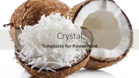  Presentation with coconut fruit - Presentation consisting of coconut-fruit-and-shredded-coconut background and a light gray colored foreground