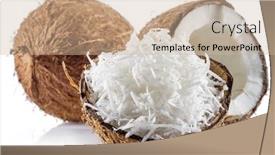  Presentation with coconut shell - Audience pleasing PPT theme consisting of coconut-fruit-and-shredded-coconut backdrop and a soft green colored foreground