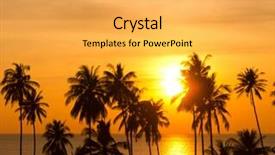  Presentation with coconut tree - Audience pleasing presentation design consisting of red gold pink sunset - coconut horizon tree silhouettes backdrop and a yellow colored foreground