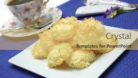  Presentation with five sided blue to white - PPT layouts featuring coconut-macaroons-on-white-plate background and a yellow colored foreground