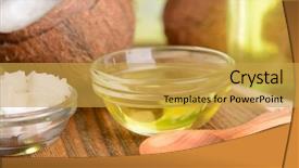  Presentation with coconut oil - Presentation theme featuring coconut oil on table close background and a yellow colored foreground