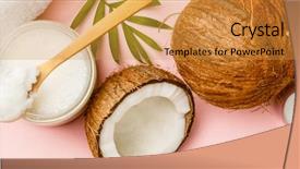  Presentation with coconut oil - Audience pleasing slide deck consisting of coconut oil tropical leaves backdrop and a gold colored foreground
