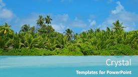  Presentation with sand ocean - Audience pleasing slide deck consisting of coconut-palm-trees-on-sand backdrop and a teal colored foreground