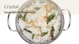  Presentation with curry leaves - Colorful slide deck enhanced with coconut-rice-with-fried-onions backdrop and a soft green colored foreground