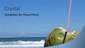  Presentation with coconut - Presentation design consisting of coconut with beach background background and a teal colored foreground