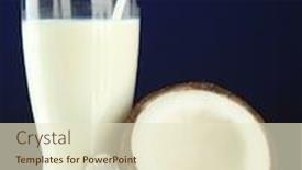  Presentation with coconut milk - PPT theme featuring coconut with glass of milk on blue background background and a lemonade colored foreground