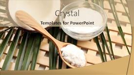  Presentation with coconut oil - Beautiful slide deck featuring coconut with leaf and coconut oil in bowl on wooden background backdrop and a lemonade colored foreground