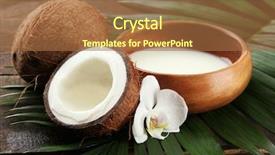  Presentation with coconut - Colorful PPT theme enhanced with exotic fruits - coconut with leaves and flower backdrop and a red colored foreground