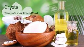  Presentation with coconut oil - Audience pleasing slide deck consisting of coconuts and coconut oil backdrop and a seafoam green colored foreground