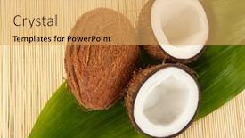  Presentation with wicker - PPT theme consisting of coconuts-on-a-beige-wicker background and a yellow colored foreground
