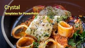  Presentation with lettuce - Beautiful PPT theme featuring orange fish - braised codfish filet and lettuce backdrop and a tawny brown colored foreground