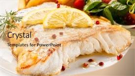  Presentation with fish - Slide deck with fish dish - fried fish fillet background and a coral colored foreground