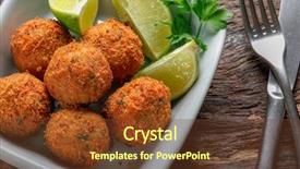  Presentation with food fish - Beautiful presentation theme featuring cod cake food backdrop and a tawny brown colored foreground