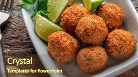  Presentation with food fish - Slides having cod cake food background and a tawny brown colored foreground