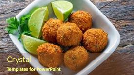  Presentation with dumpling - Theme enhanced with cod-dumpling-salt-cod-fritters background and a tawny brown colored foreground