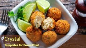  Presentation with dumpling - Slide deck featuring cod-dumpling-salt-cod-fritters background and a tawny brown colored foreground