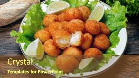  Presentation with dumpling - Presentation design enhanced with cod-dumpling-salt-cod-fritters background and a tawny brown colored foreground