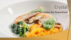  Presentation with restaurant menu - Slide set featuring cod fillet with pumpkin puree and spinach closeup seafood restaurant menu item delicious healthy food exquisite dish isolated on white background gourmet meal tasty lunch close up background and a soft green colored foreground