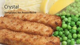  Presentation with peas - Beautiful presentation theme featuring cod fish fingers mash and peas backdrop and a blonde colored foreground
