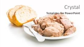  Presentation with liver - Amazing slides having cod liver in oil on plate isolated on white background backdrop and a pink colored foreground