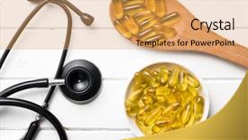  Presentation with liver - Audience pleasing presentation consisting of cod liver oil gel capsules backdrop and a yellow colored foreground