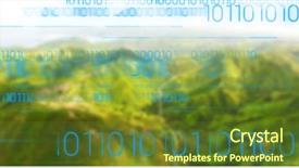  Presentation with binary blue - Slide deck enhanced with code against green blurry mountains background and a tawny brown colored foreground