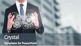  Presentation with composite - Theme with cog graphics against blurry building background and a ocean colored foreground
