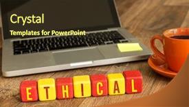  Presentation with cube - Theme with ethical written on a wooden background and a tawny brown colored foreground