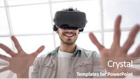  Presentation with business experience - Slide set featuring code experiance - vr headset for business experience background and a coral colored foreground