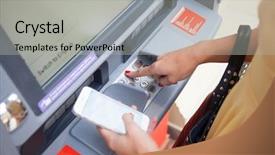  Presentation with atm machine - PPT theme having code on a pad security background and a light gray colored foreground
