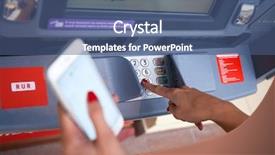  Presentation with atm machine - Presentation design featuring code on a pad security background and a ocean colored foreground