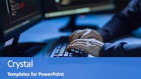  Presentation with computer hacking - Beautiful PPT theme featuring code or using computer virus backdrop and a teal colored foreground