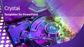  Presentation with fiber optics - Presentation theme enhanced with code switching - harddisk and heads on technology background and a  colored foreground