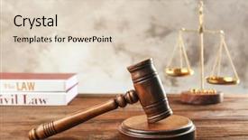  Presentation with court gavel - Beautiful PPT theme featuring codex - court gavel on wooden table backdrop and a lemonade colored foreground