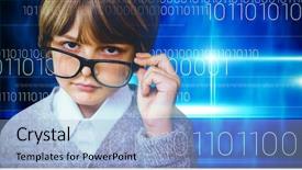  Presentation with binary blue - Theme with coding class - cute pupil pretending to be background and a light blue colored foreground