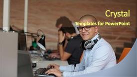  Presentation with computer software - PPT theme with coding training - startup business software developer working background and a tawny brown colored foreground