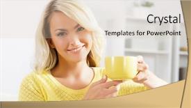  Presentation with smell - Slides featuring cofee - beautiful woman enjoying the smell background and a lemonade colored foreground