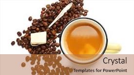  Presentation with coffee beans on a white - Presentation theme enhanced with cofee - composition with tasty butter coffee background and a red colored foreground