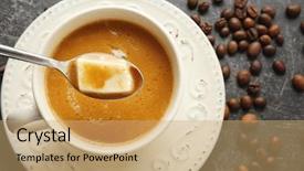  Presentation with cup coffee - Slide deck enhanced with cofee - cup of tasty butter coffee background and a coral colored foreground