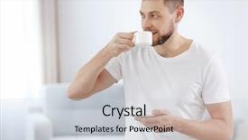  Presentation with starbuck coffee - Beautiful PPT theme featuring cofee - handsome young man drinking coffee backdrop and a  colored foreground