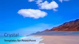  Presentation with female and beach - PPT layouts enhanced with cofete fuerteventura barlovento beach at canary islands of spain background and a light blue colored foreground
