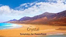  Presentation with female and beach - Slide deck having cofete fuerteventura barlovento beach at canary islands of spain background and a gold colored foreground